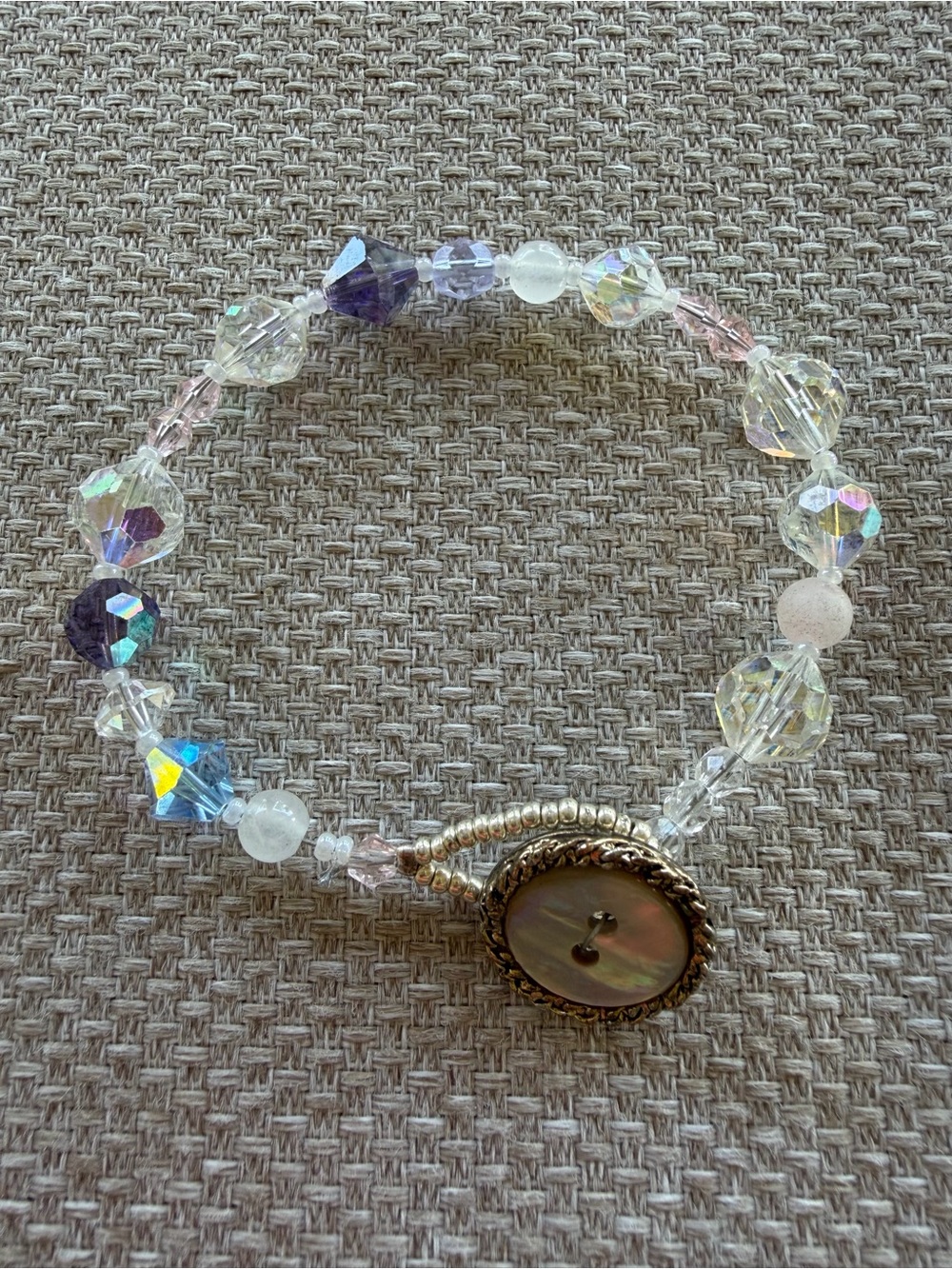 Crystal Bead Bracelet with Mother-of-Pearl Button Toggle Clasp Repurposed